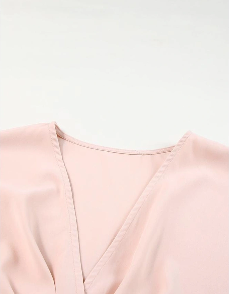 Pink Deep V Neck Buttoned High Waist Romper