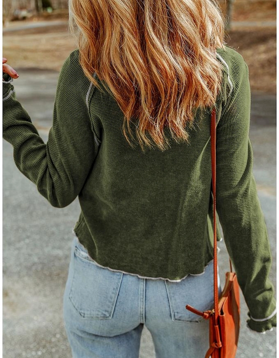 Green Textured Round Neck Long Sleeve Top, 5 of 4