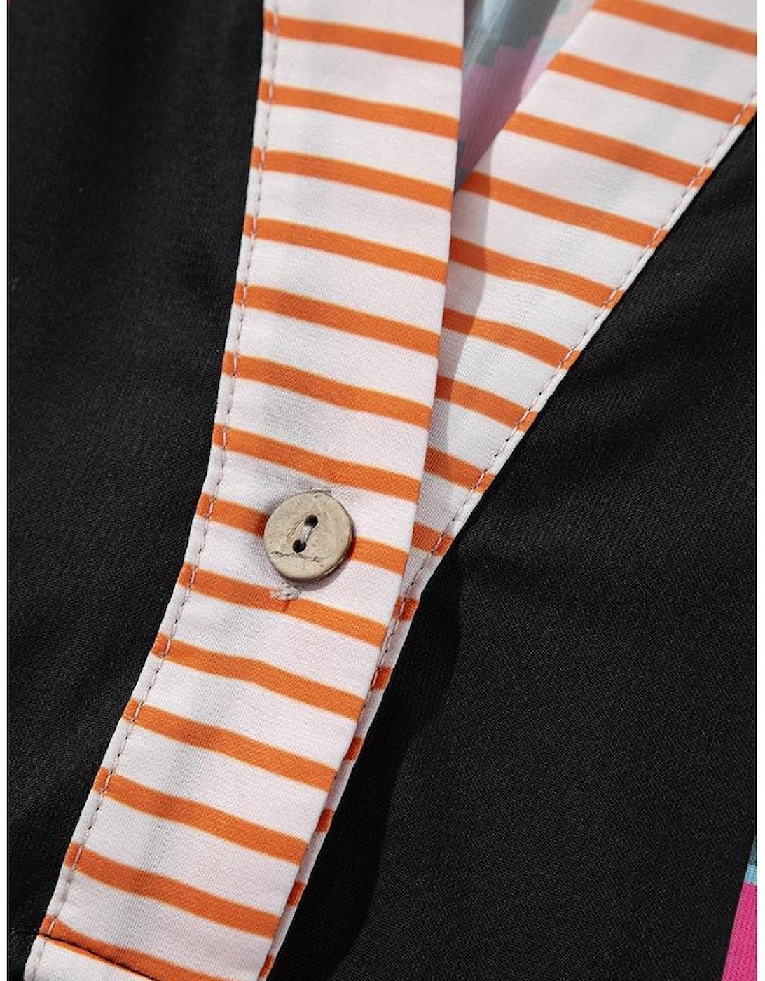 Black Ethnic Print Buttoned V Neck Bell Sleeve Ruffle Patchwork Dress