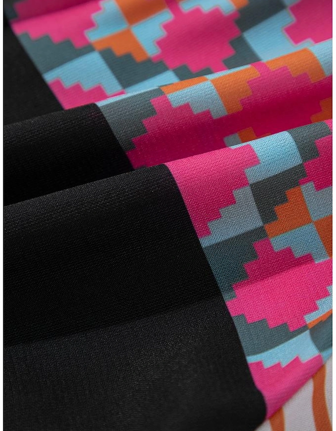 Black Ethnic Print Buttoned V Neck Bell Sleeve Ruffle Patchwork Dress