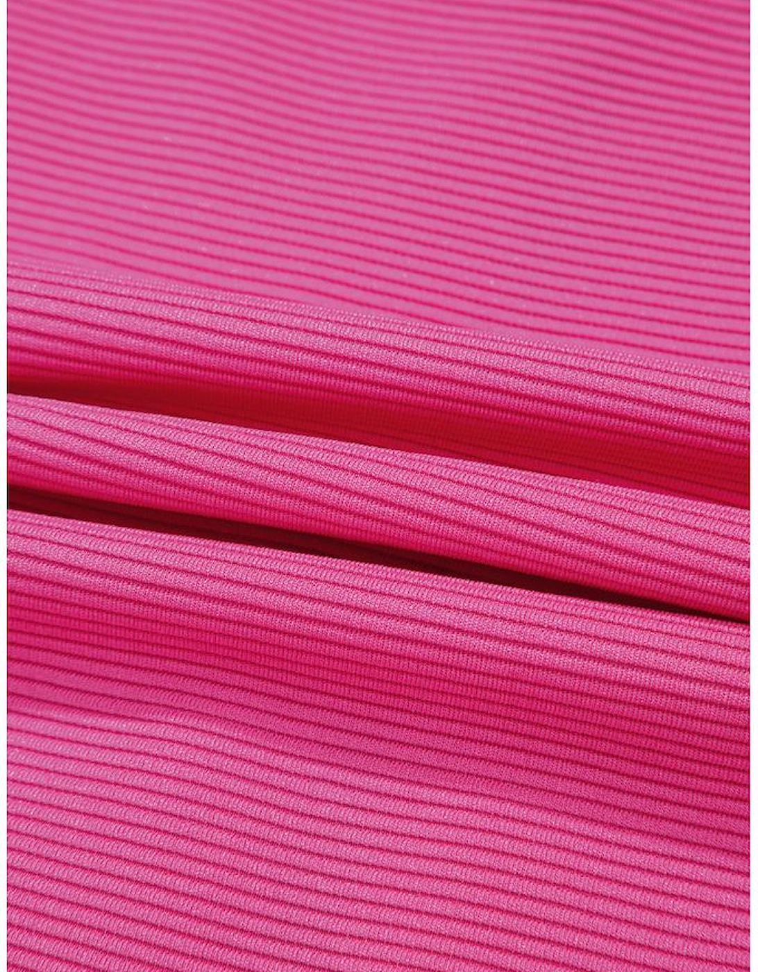 Rose Red Textured Short Sleeve Half Zip Drawstring Waist Romper