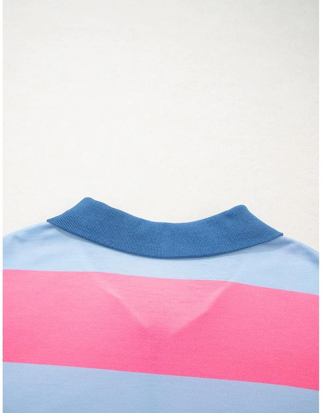 Blue Stripe Colorblock Patchwork Zip up Plus Size Pullover