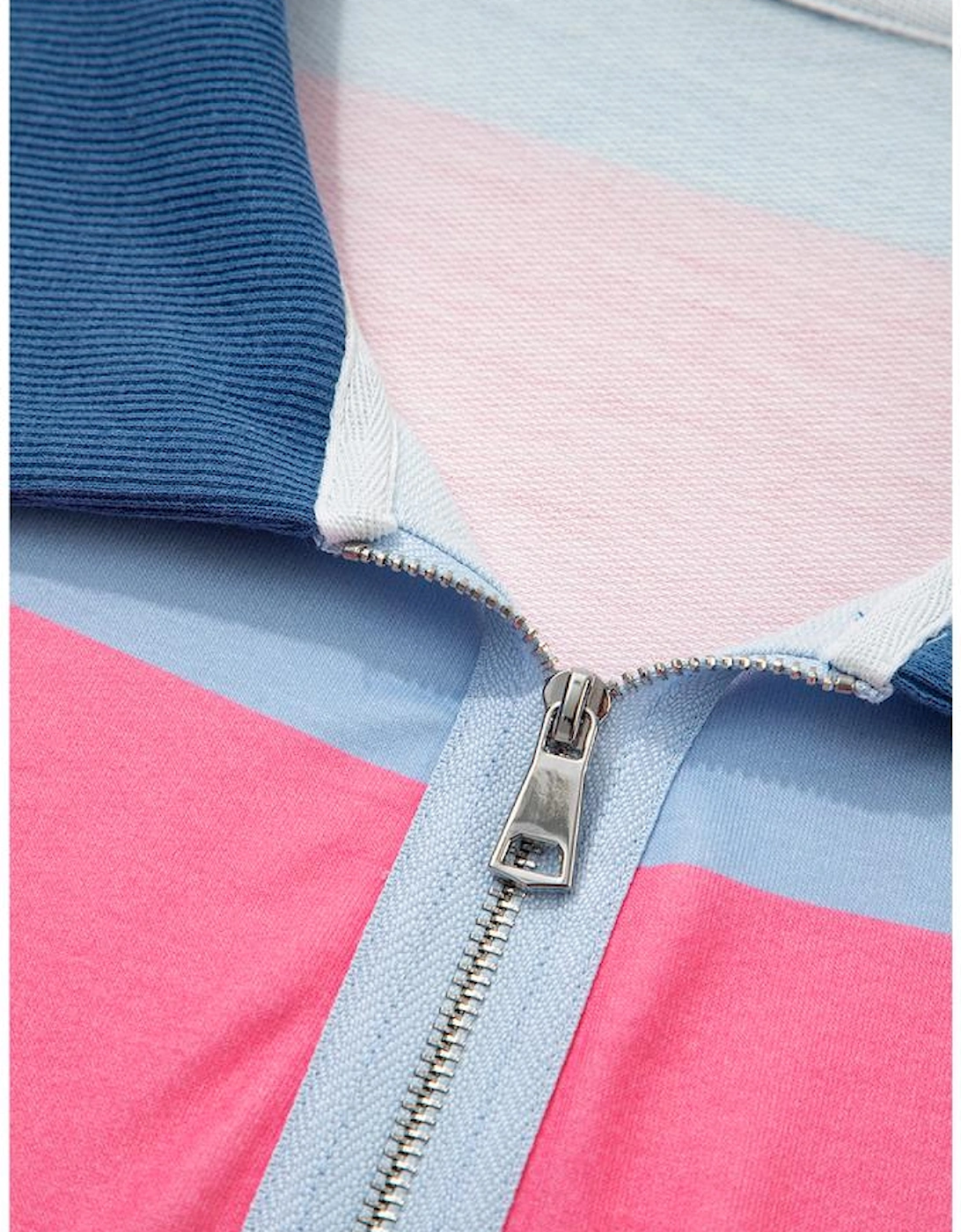 Blue Stripe Colorblock Patchwork Zip up Plus Size Pullover