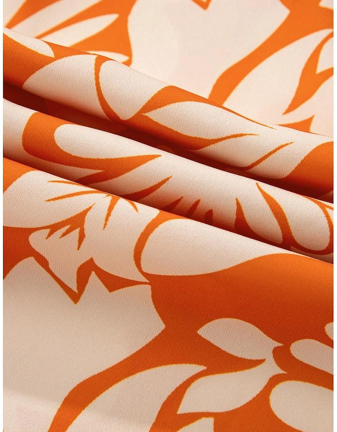 Orange Floral Print Knotted Open Back Long Sleeve Blouse