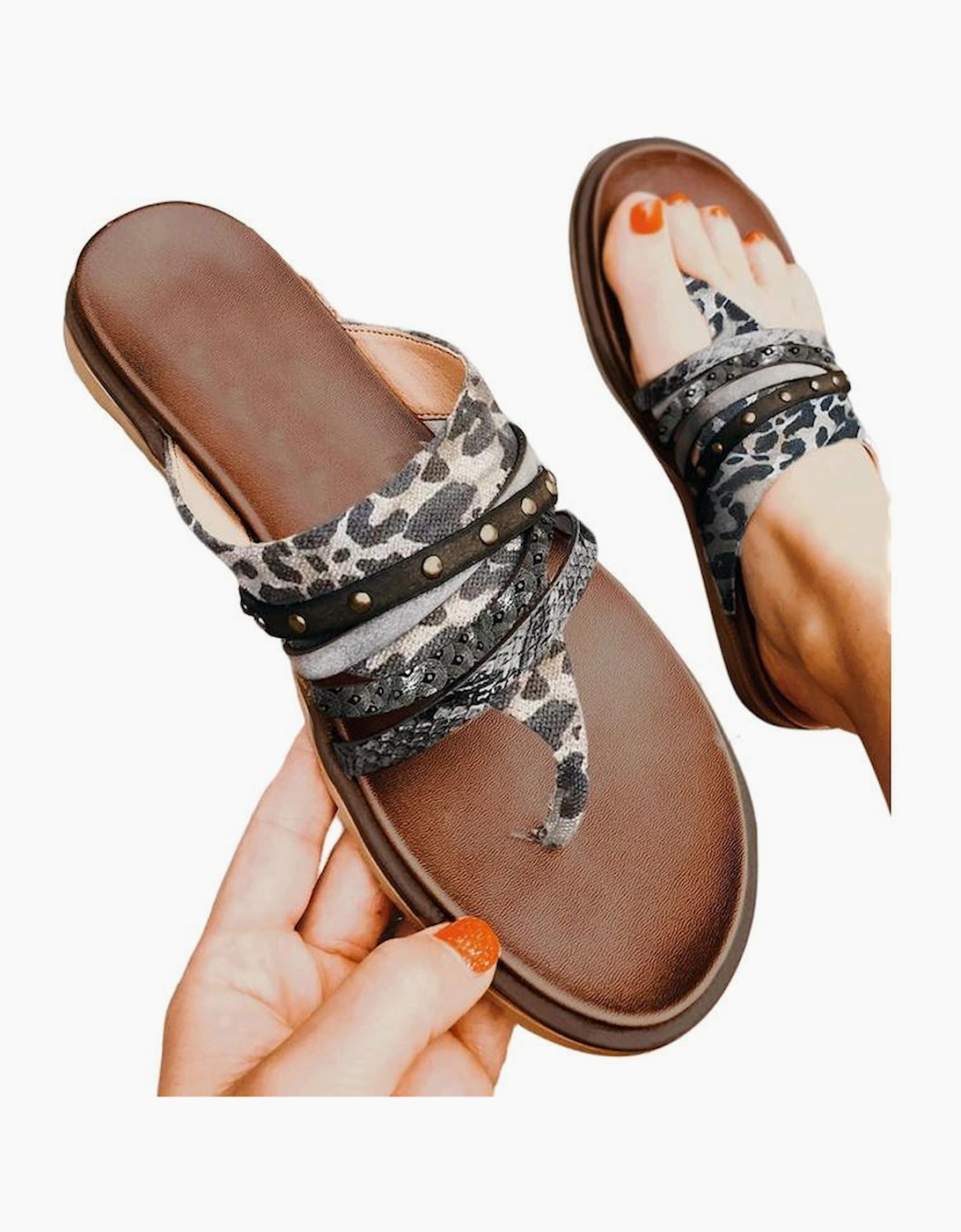 Leopard Studded Animal Print Flip Flop Sandals, 4 of 3