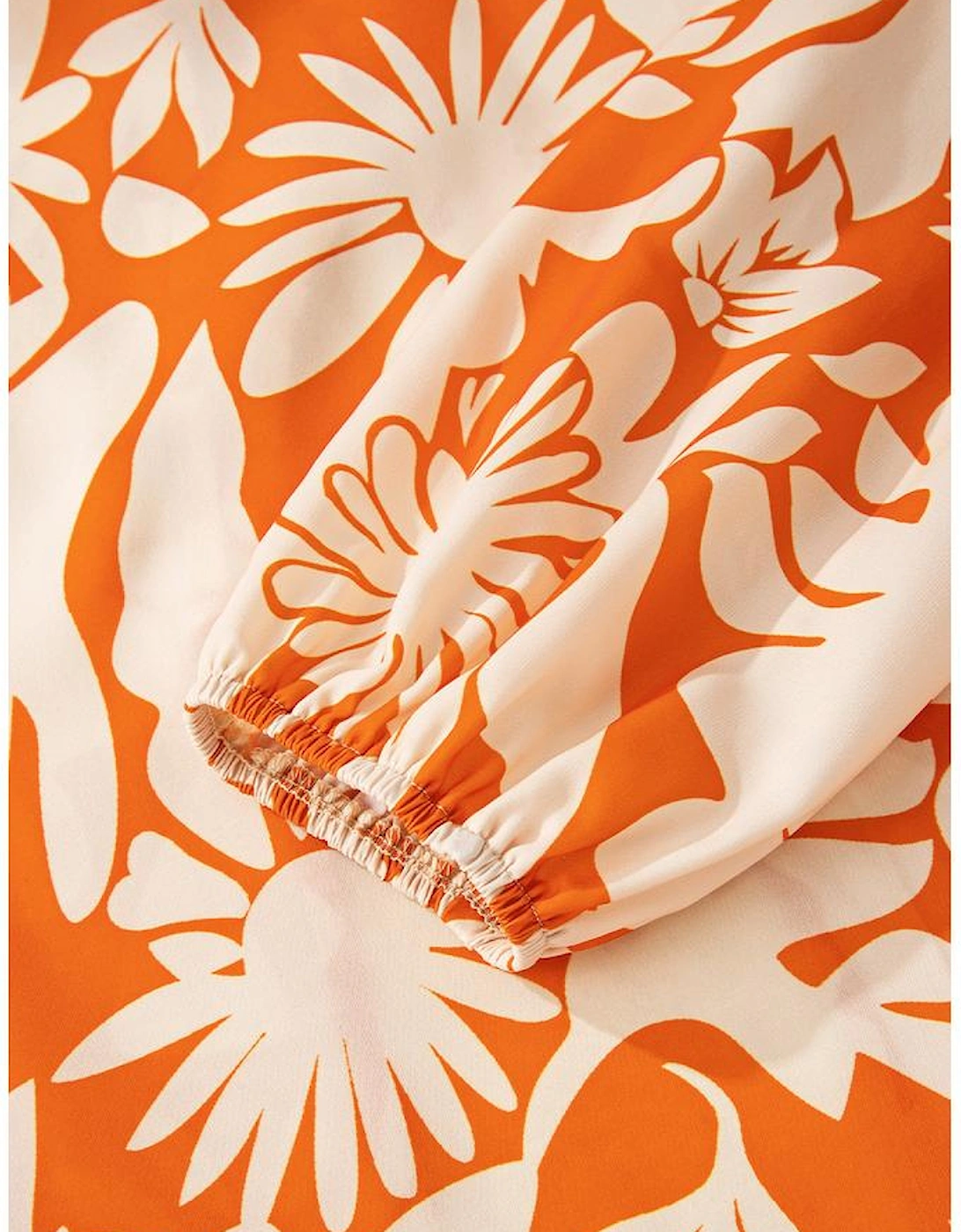 Orange Floral Print Knotted Open Back Long Sleeve Blouse