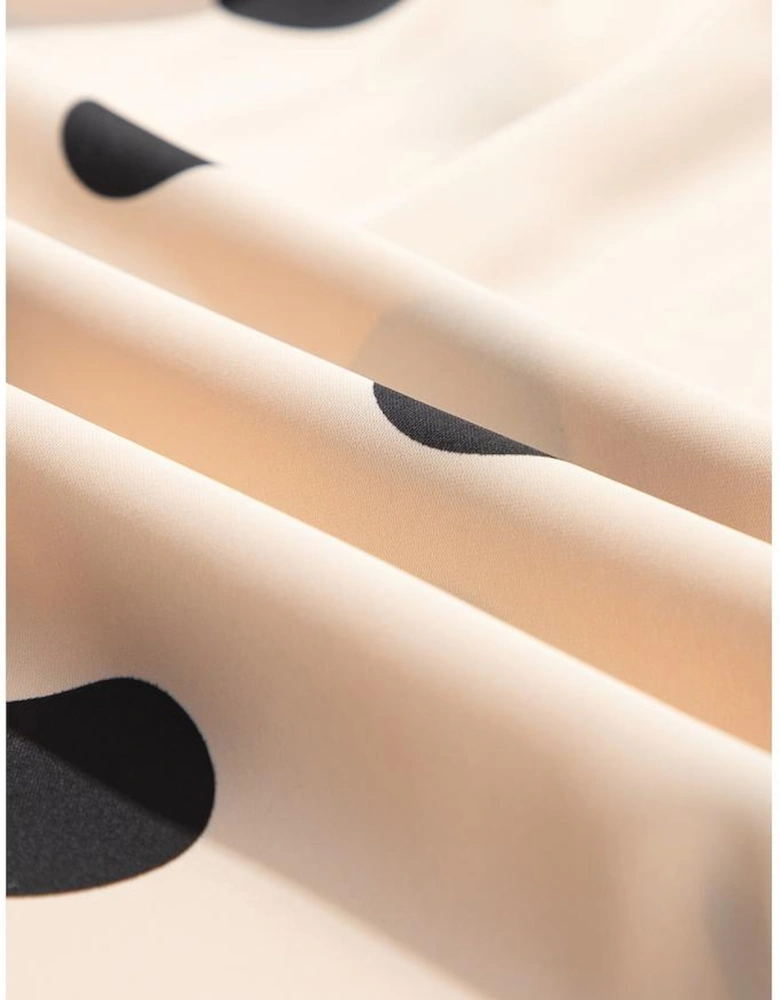 Oatmeal Polka Dot Smocked Fit Flared Sleeveless Long Dress