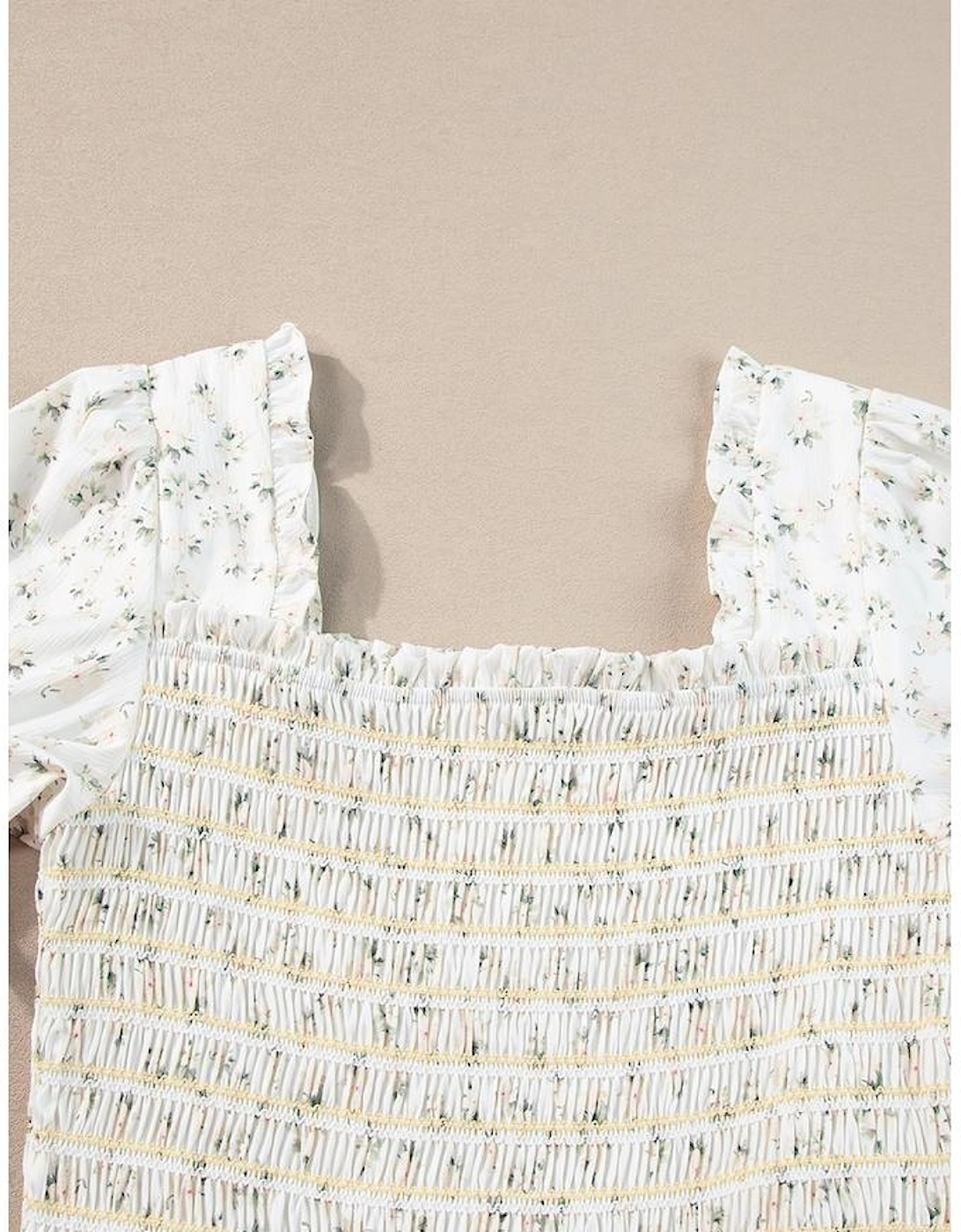 White Frilly Shirred Bodice Tiered Floral Maxi Dress