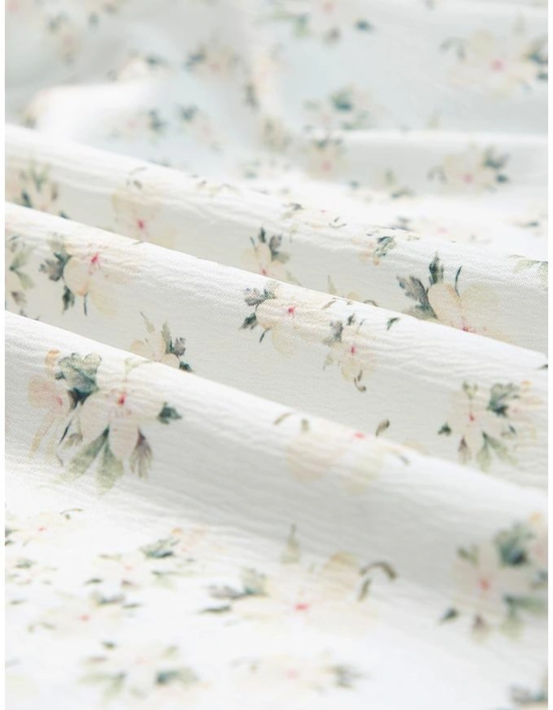 White Frilly Shirred Bodice Tiered Floral Maxi Dress