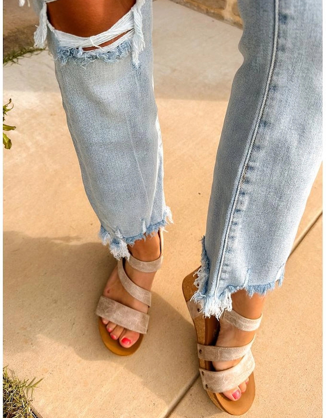 Beau Blue Light Wash Distressed Straight Leg Slim Fit Jeans