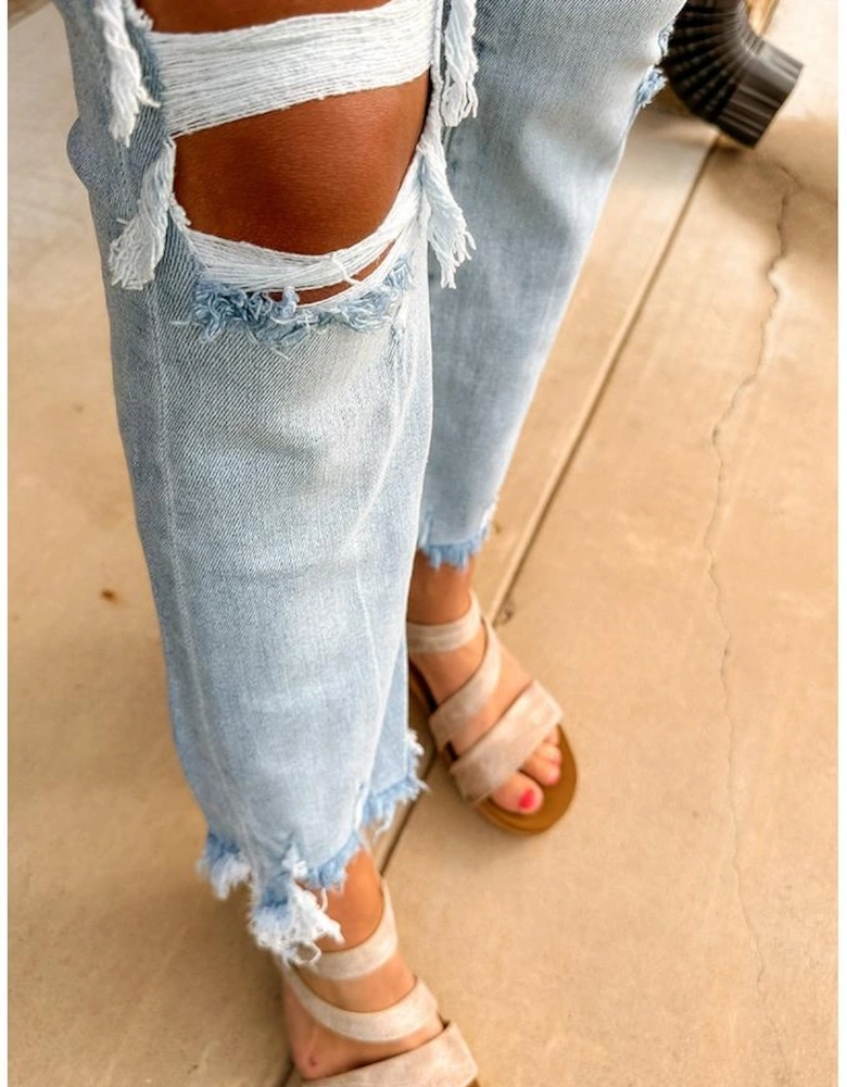 Beau Blue Light Wash Distressed Straight Leg Slim Fit Jeans