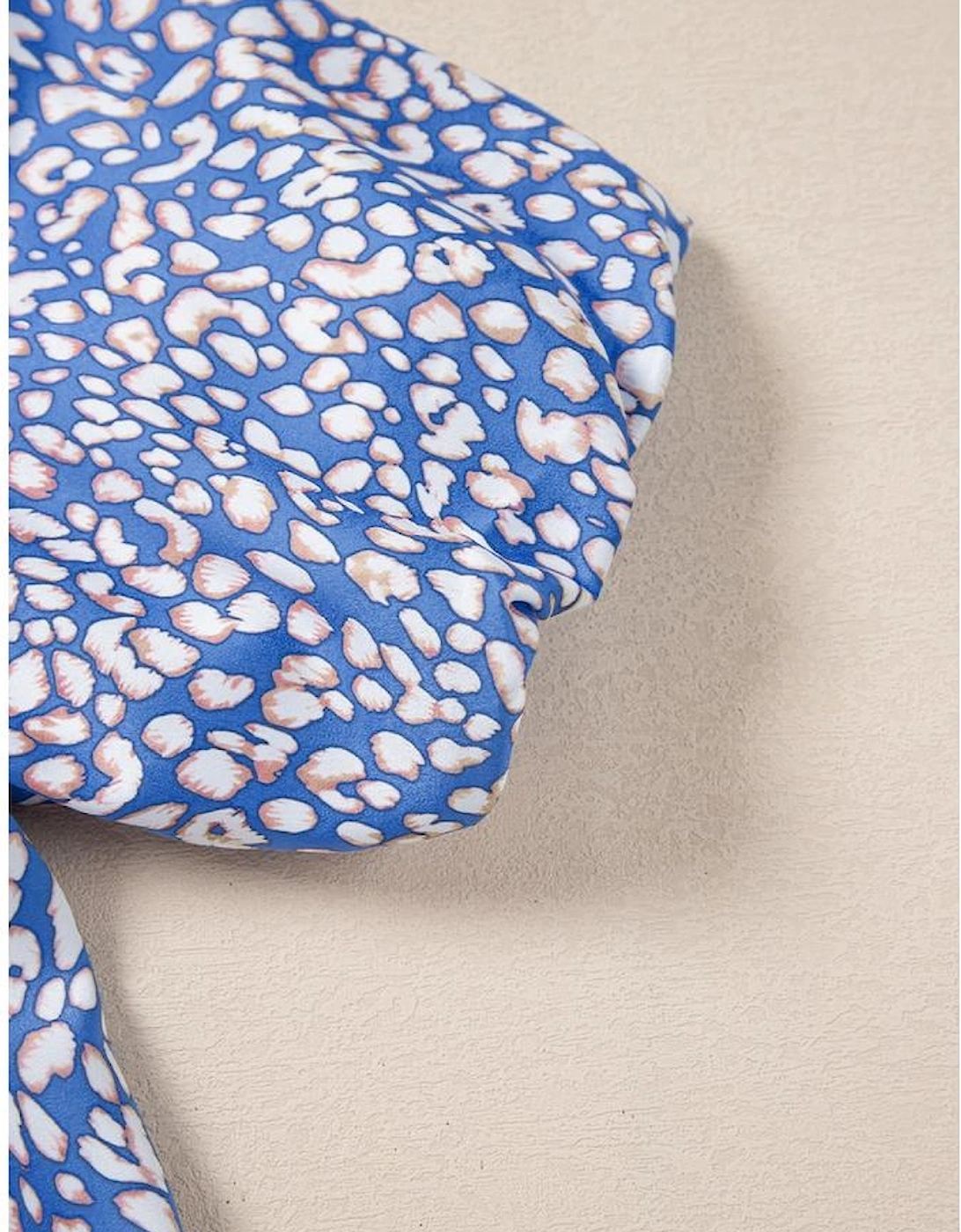 Ashleigh Blue Leopard Print Spot Contrast V Neck Half Puff Sleeve Shirt
