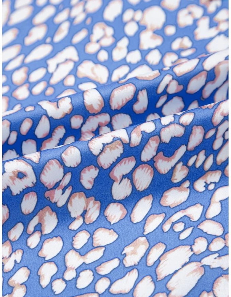 Ashleigh Blue Leopard Print Spot Contrast V Neck Half Puff Sleeve Shirt