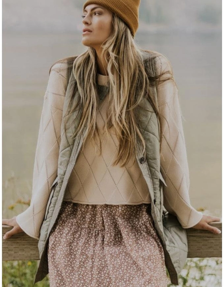 Grass Green Quilted Long Vest Jacket with Pockets