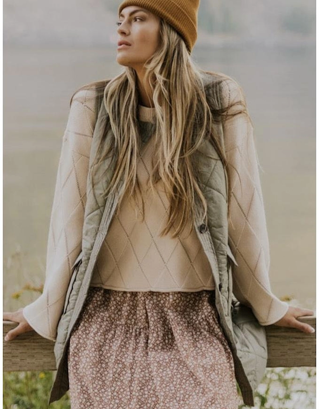 Grass Green Quilted Long Vest Jacket with Pockets