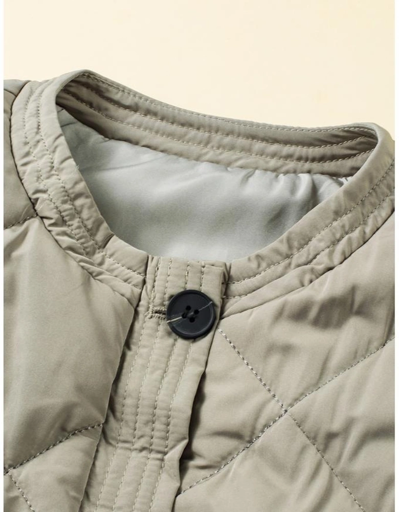 Grass Green Quilted Long Vest Jacket with Pockets