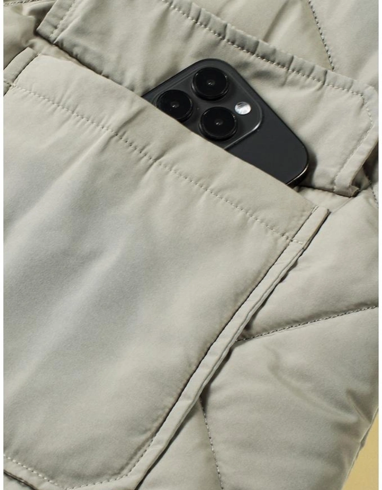 Grass Green Quilted Long Vest Jacket with Pockets