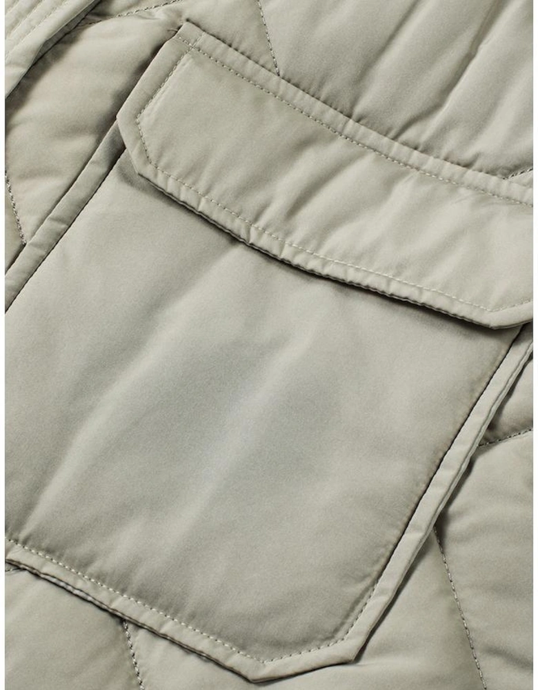 Grass Green Quilted Long Vest Jacket with Pockets