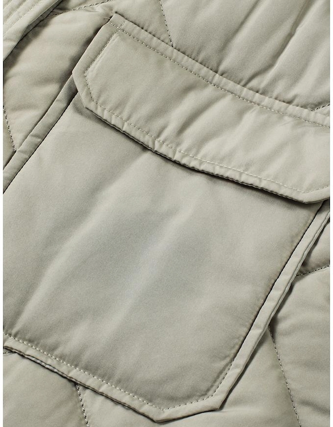 Grass Green Quilted Long Vest Jacket with Pockets