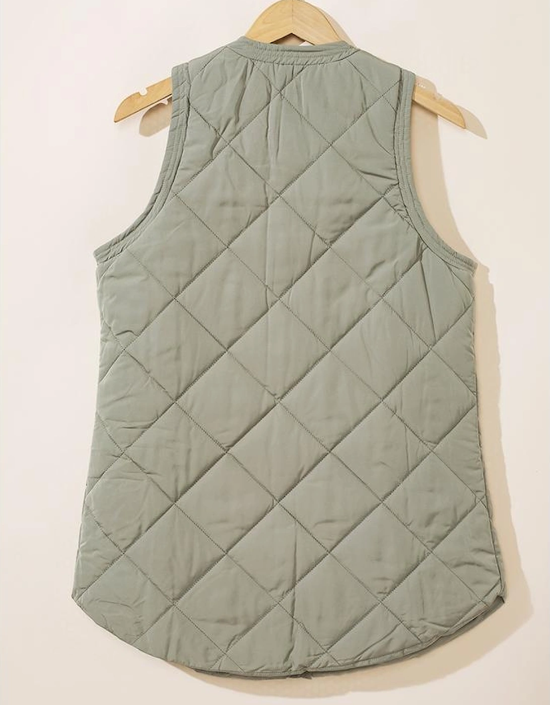 Grass Green Quilted Long Vest Jacket with Pockets