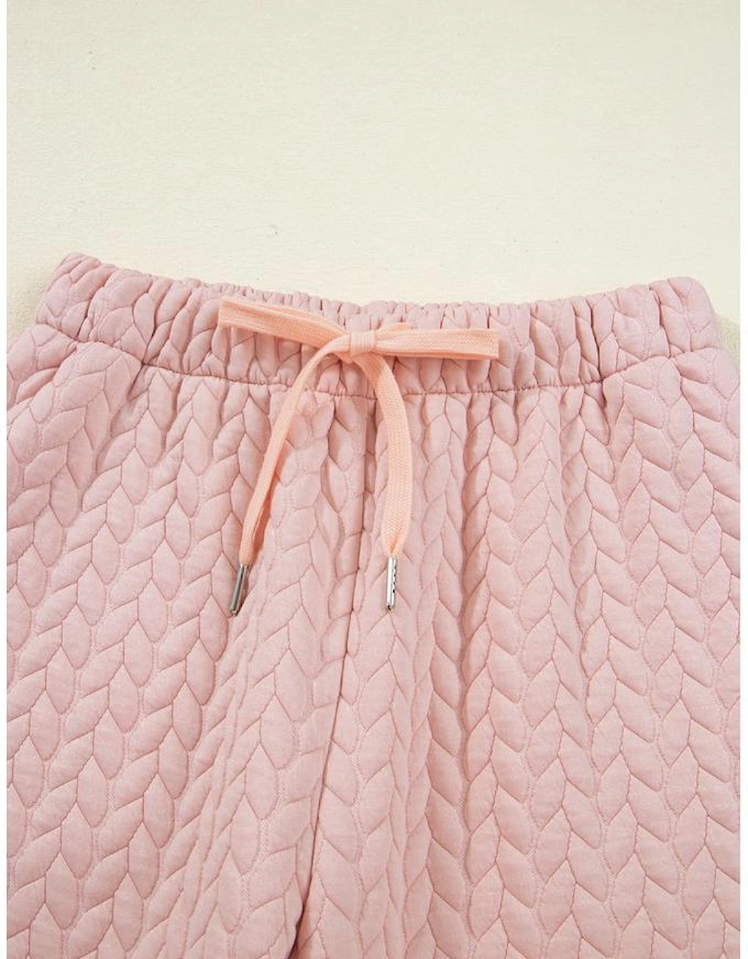 Delicacy Braided Texture Ruffle Hem Top Drawstring Loose Pants Set