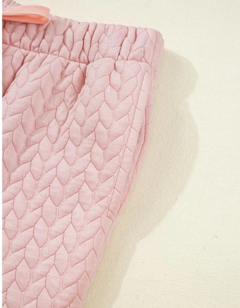 Delicacy Braided Texture Ruffle Hem Top Drawstring Loose Pants Set