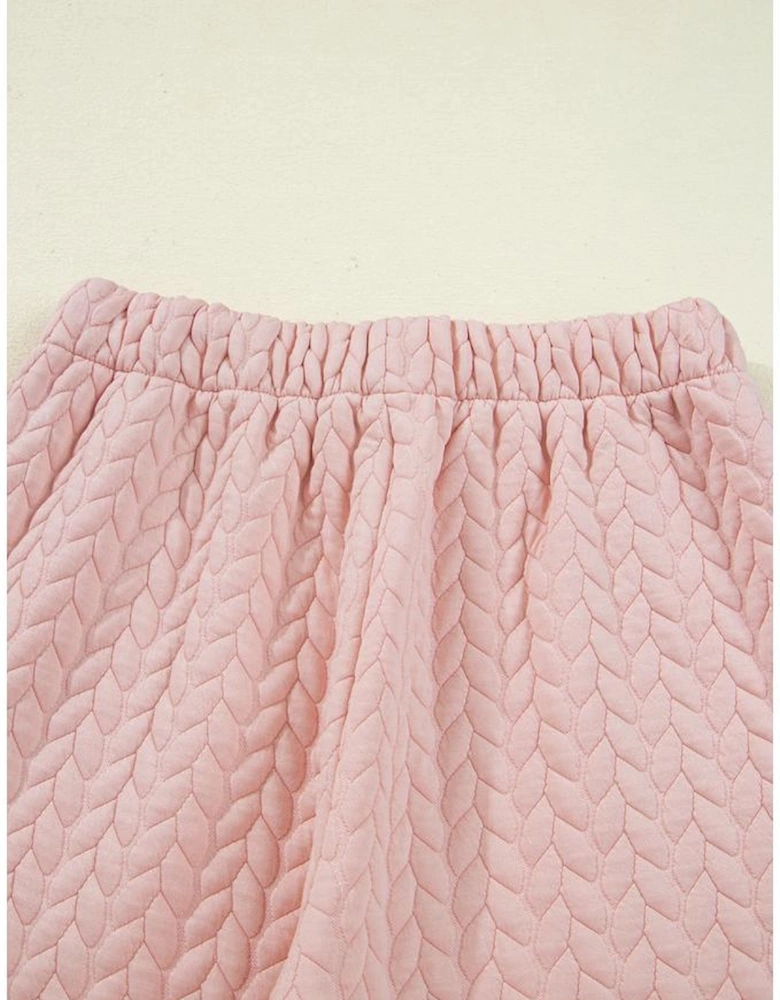 Delicacy Braided Texture Ruffle Hem Top Drawstring Loose Pants Set