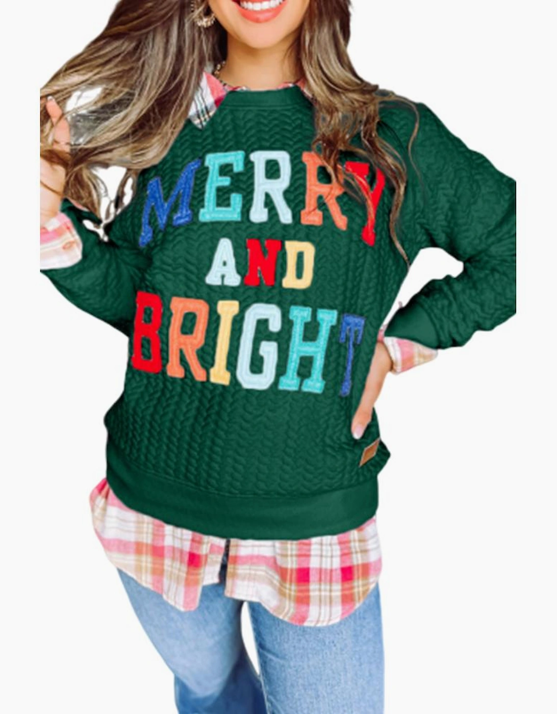Blackish Green Merry And Bright Cable Knit Pullover Sweatshirt