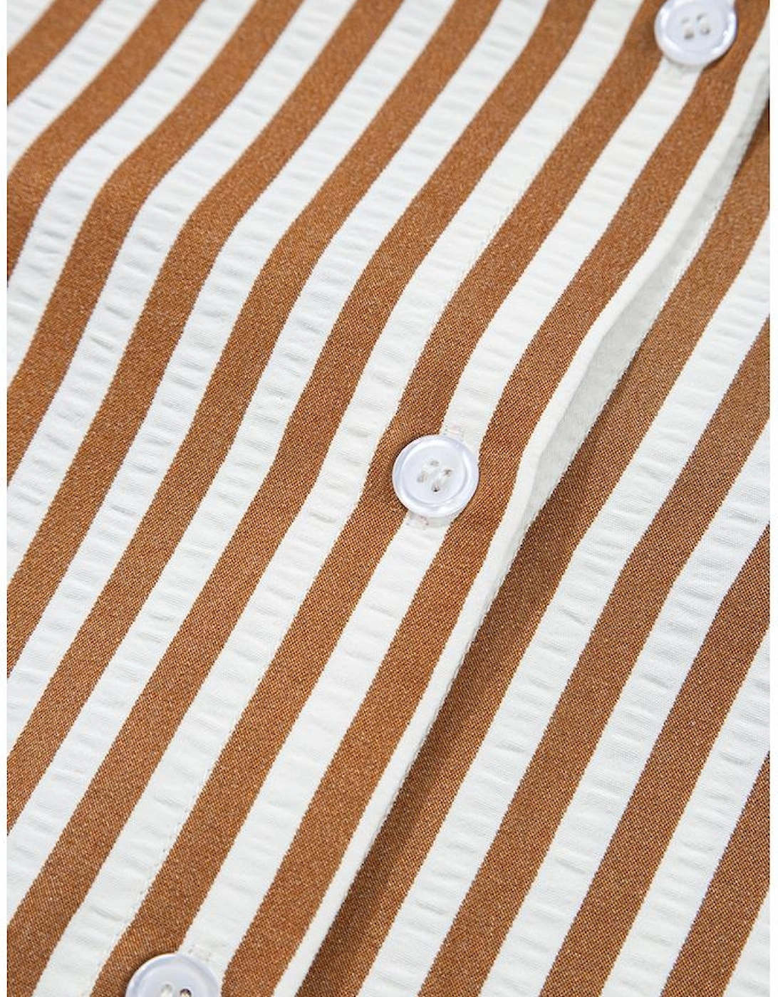 Brown Stripe Ruffled Hem Collared Long Sleeve Shirt Mini Dress