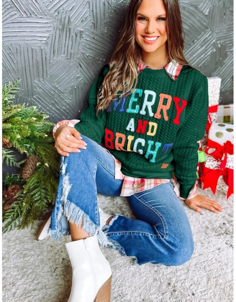 Blackish Green Merry And Bright Cable Knit Pullover Sweatshirt