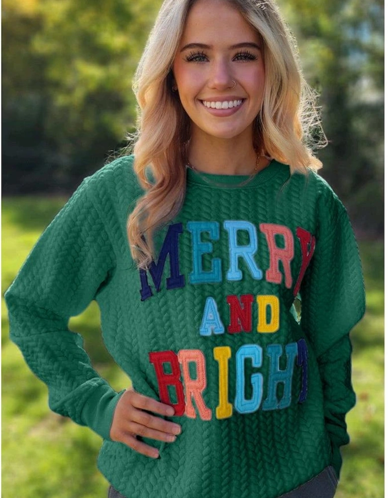 Blackish Green Merry And Bright Cable Knit Pullover Sweatshirt