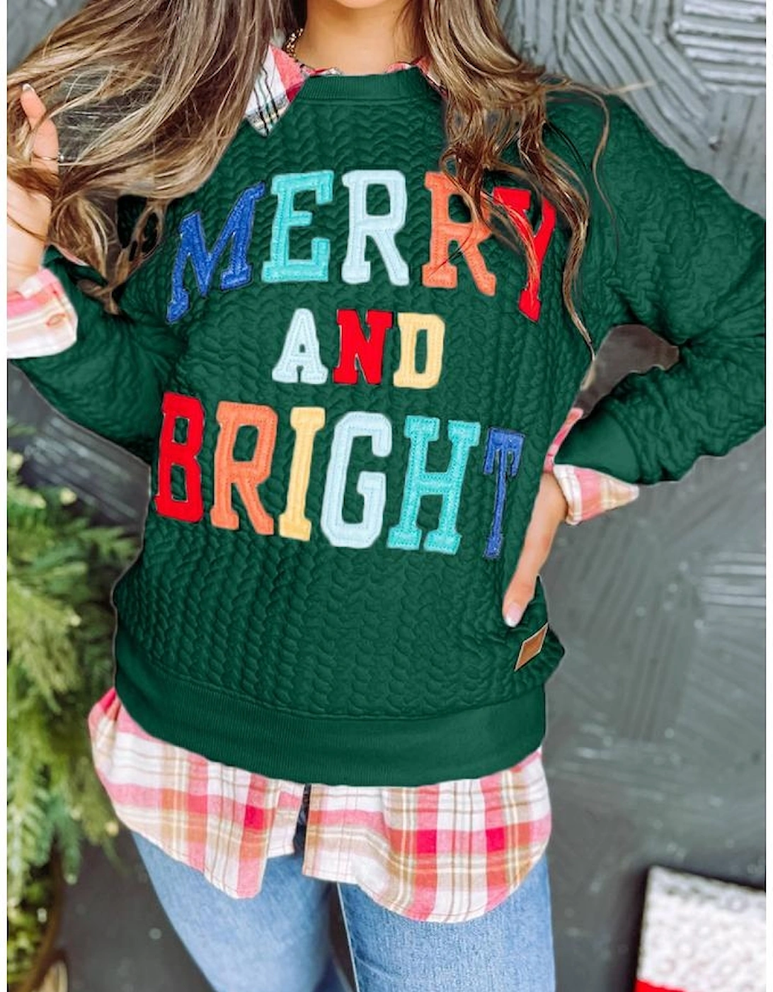 Blackish Green Merry And Bright Cable Knit Pullover Sweatshirt