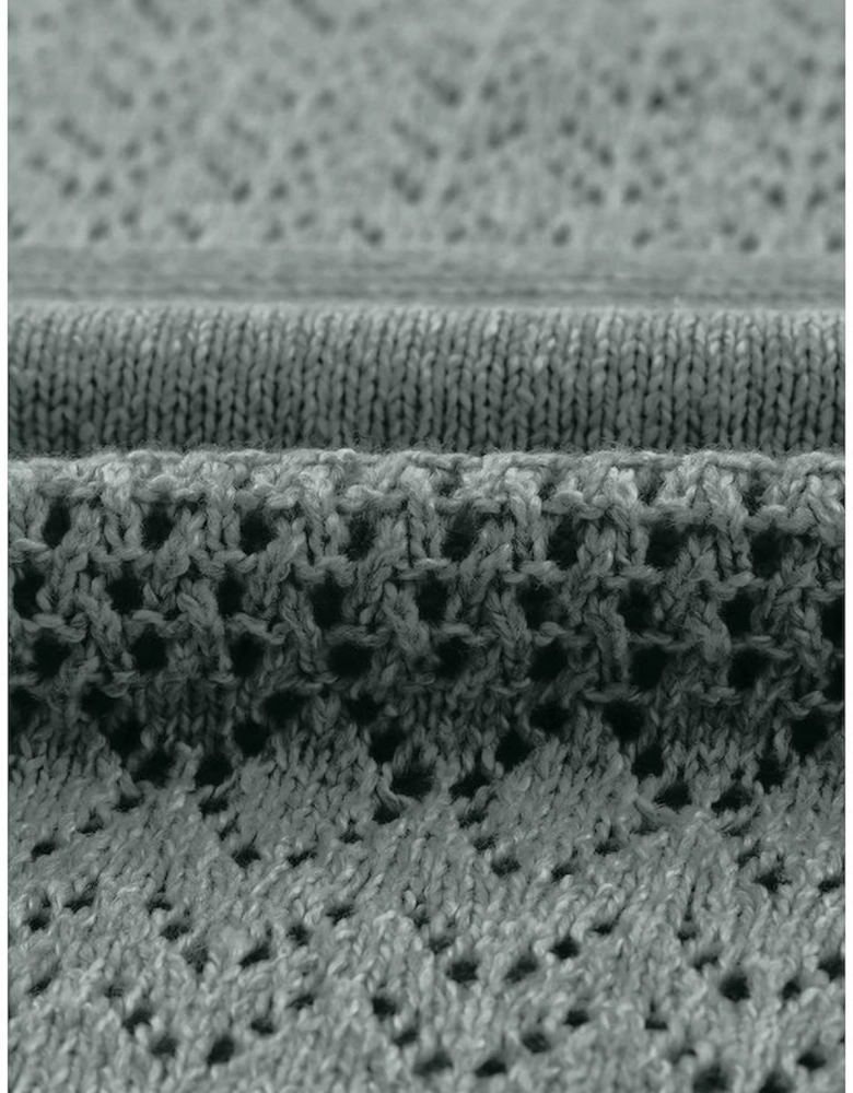 Mist Green Eyelet Pattern Detail V Neck Drop Shoulder Sweater