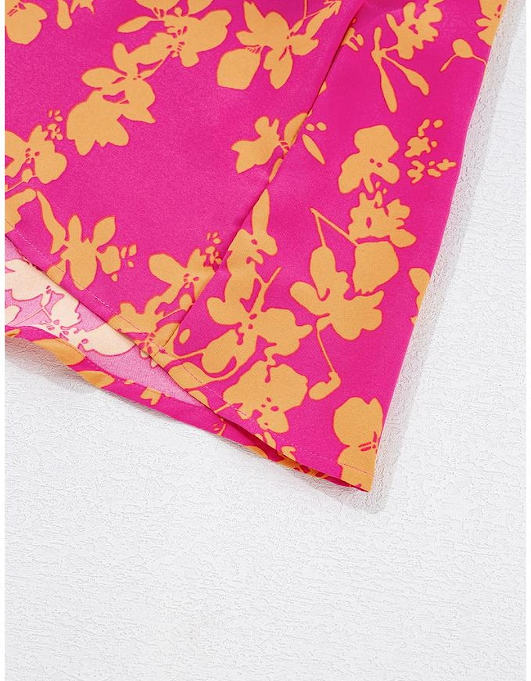 Pink Floral Print Drawstring Tunic Flowy Short Dress