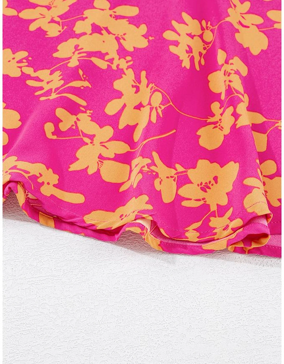 Pink Floral Print Drawstring Tunic Flowy Short Dress