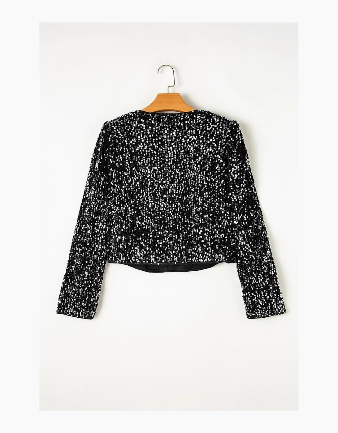 Black Sequined Open Front Cropped Jacket, 15 of 14