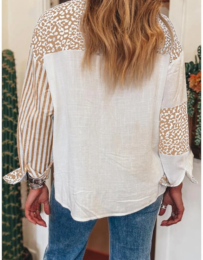 Khaki Leopard Striped Western Casual Shirt