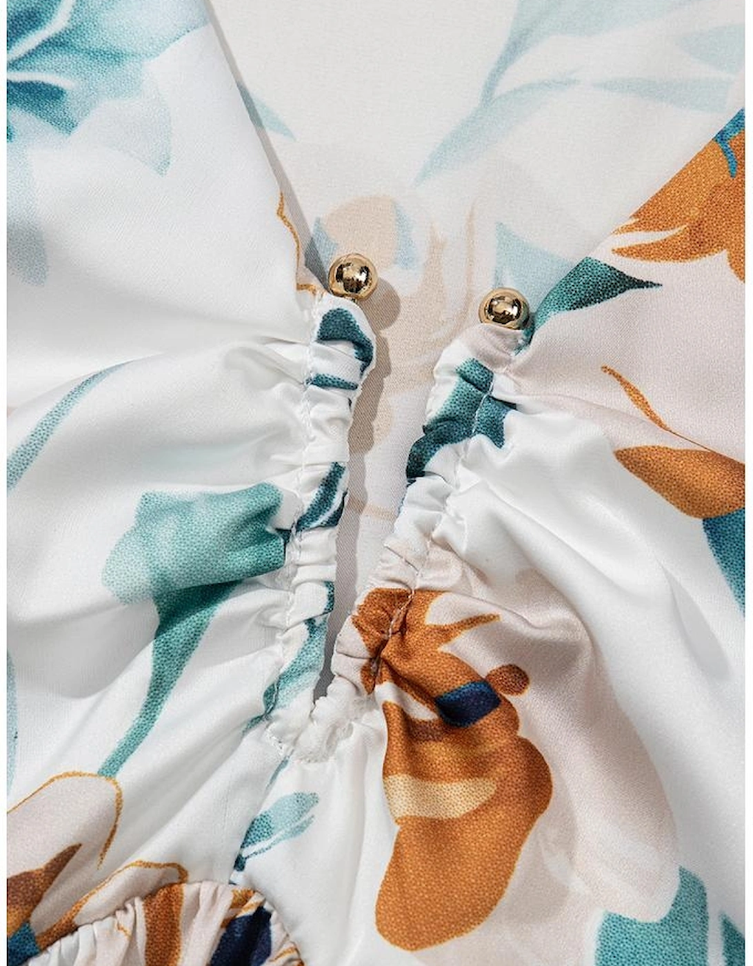 Green Floral Print Puff Sleeve V Neck Babydoll Blouse