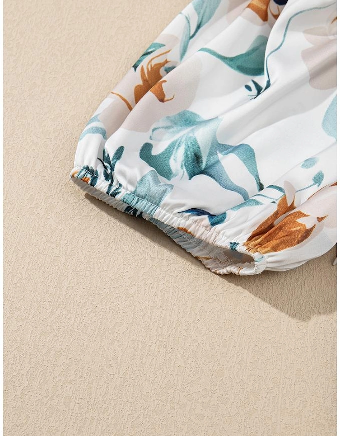 Green Floral Print Puff Sleeve V Neck Babydoll Blouse