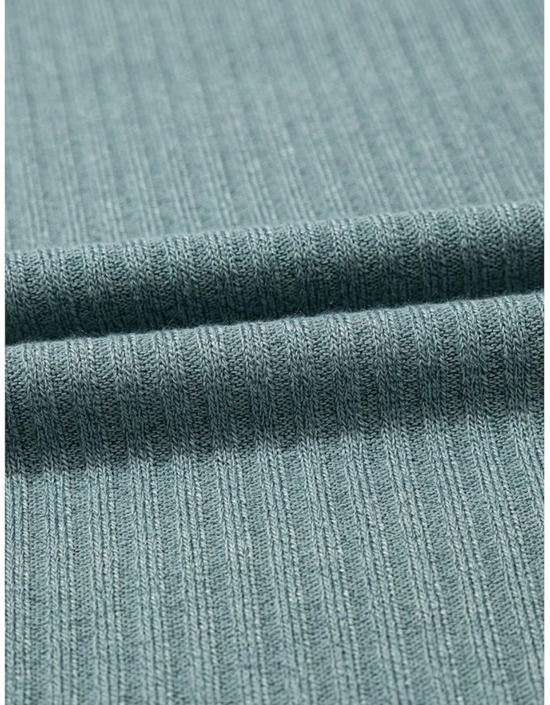 Moonlight Jade Oversized Ribbed Knit V Neck Dolman Short Sleeve Top