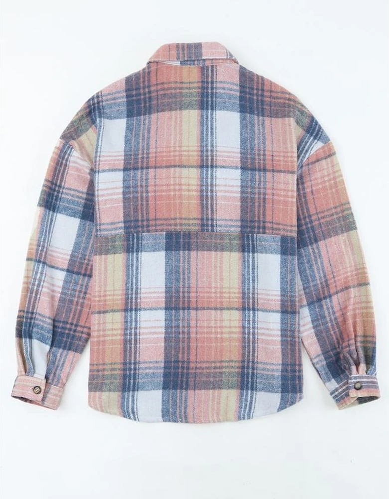 Pink Black/Pink Plaid Flap Pockets Shacket