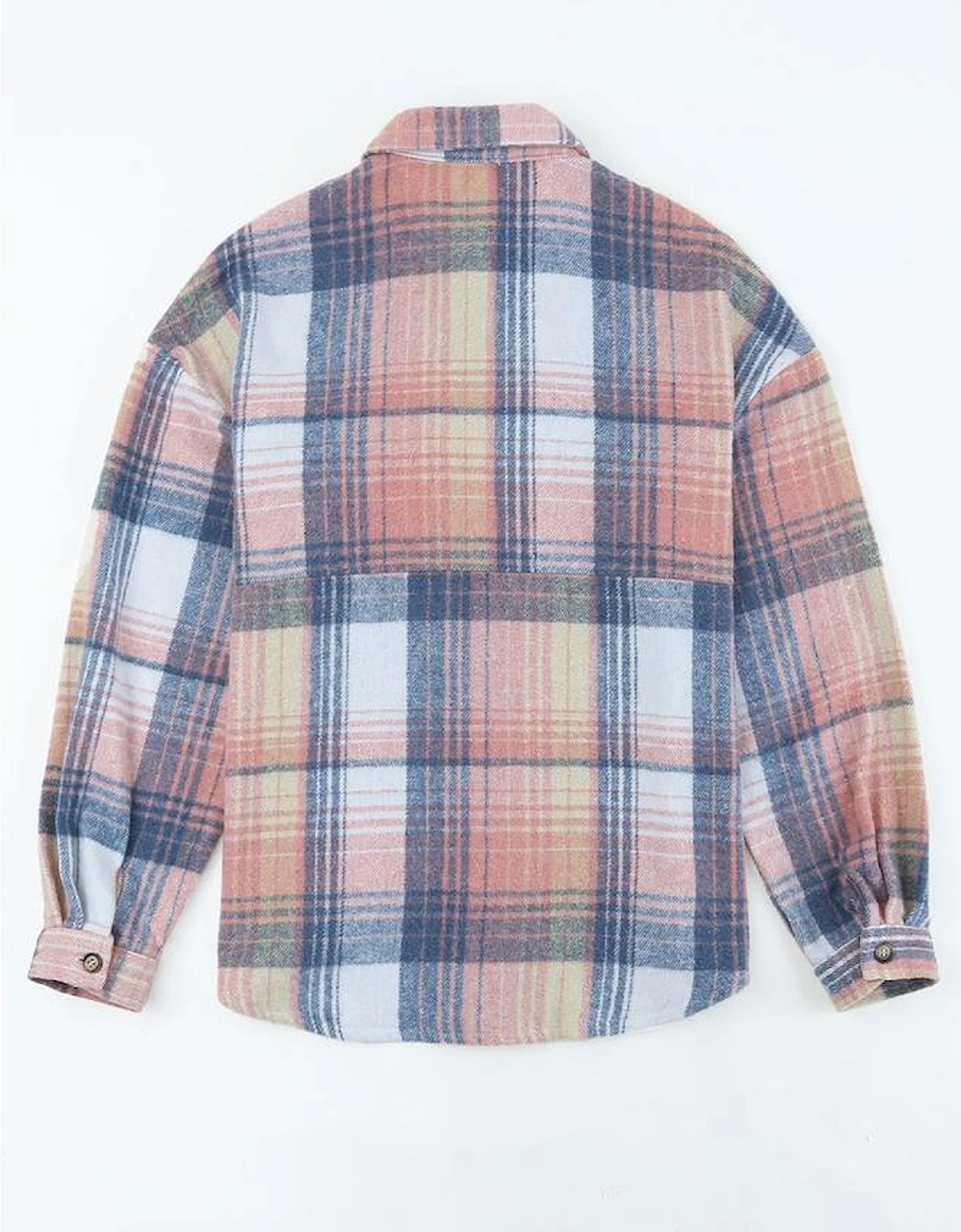 Pink Black/Pink Plaid Flap Pockets Shacket