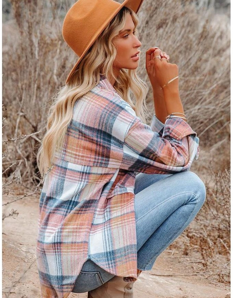 Pink Black/Pink Plaid Flap Pockets Shacket