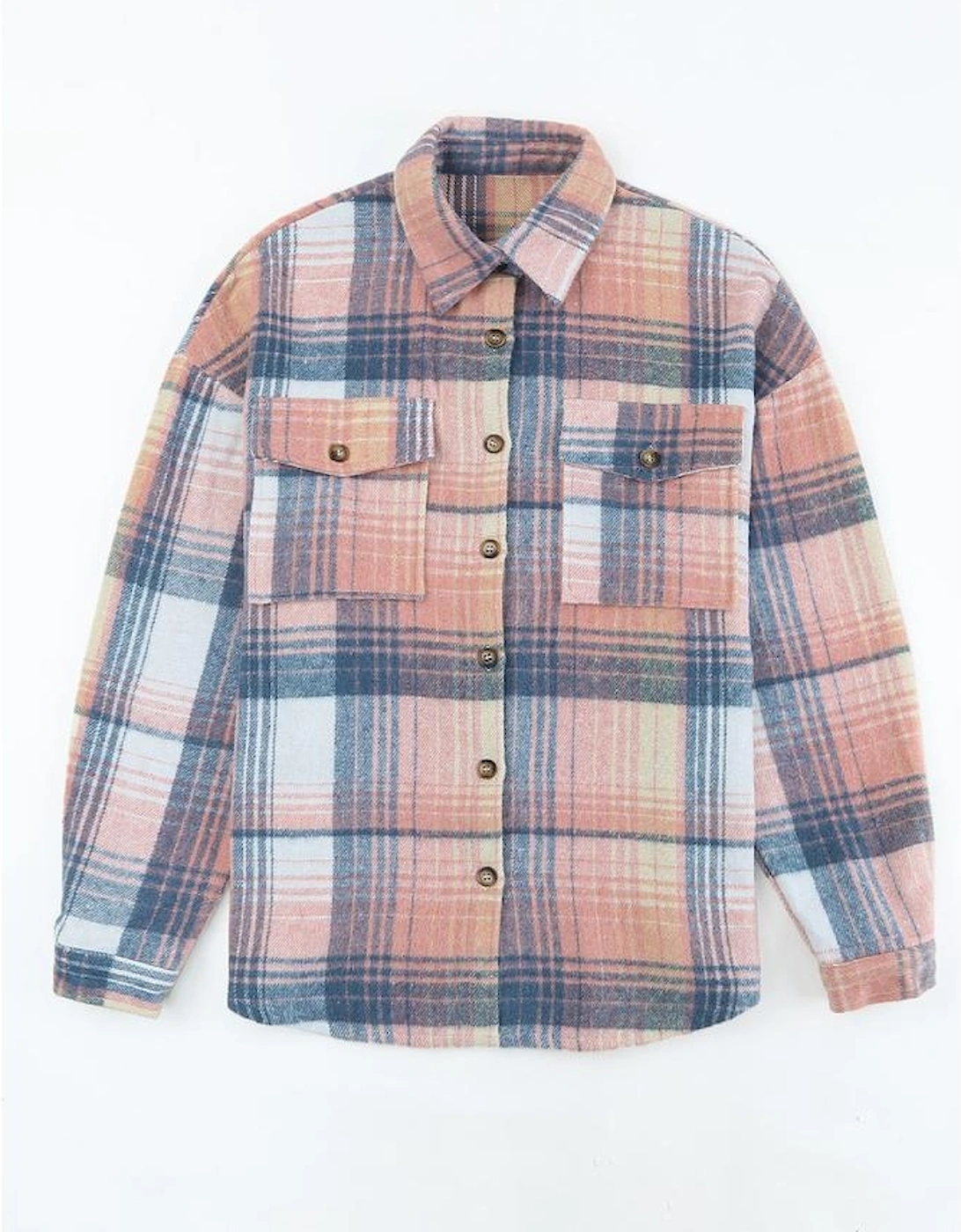 Pink Black/Pink Plaid Flap Pockets Shacket