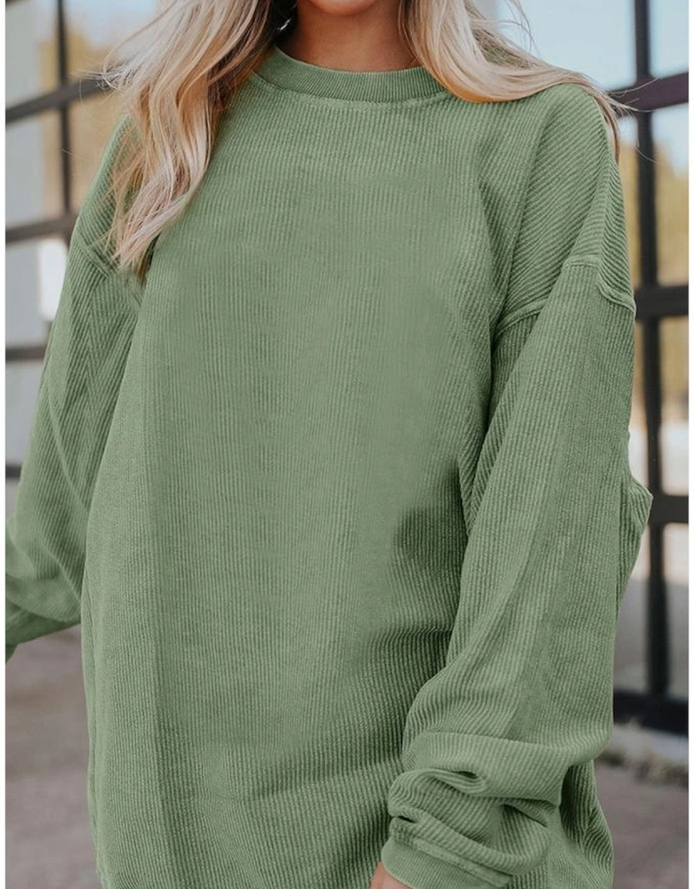 Green Ribbed Corded Oversized Sweatshirt