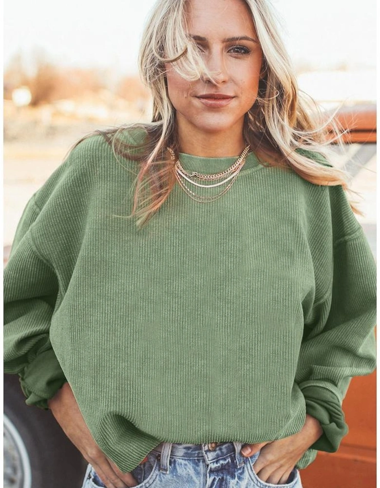 Green Ribbed Corded Oversized Sweatshirt