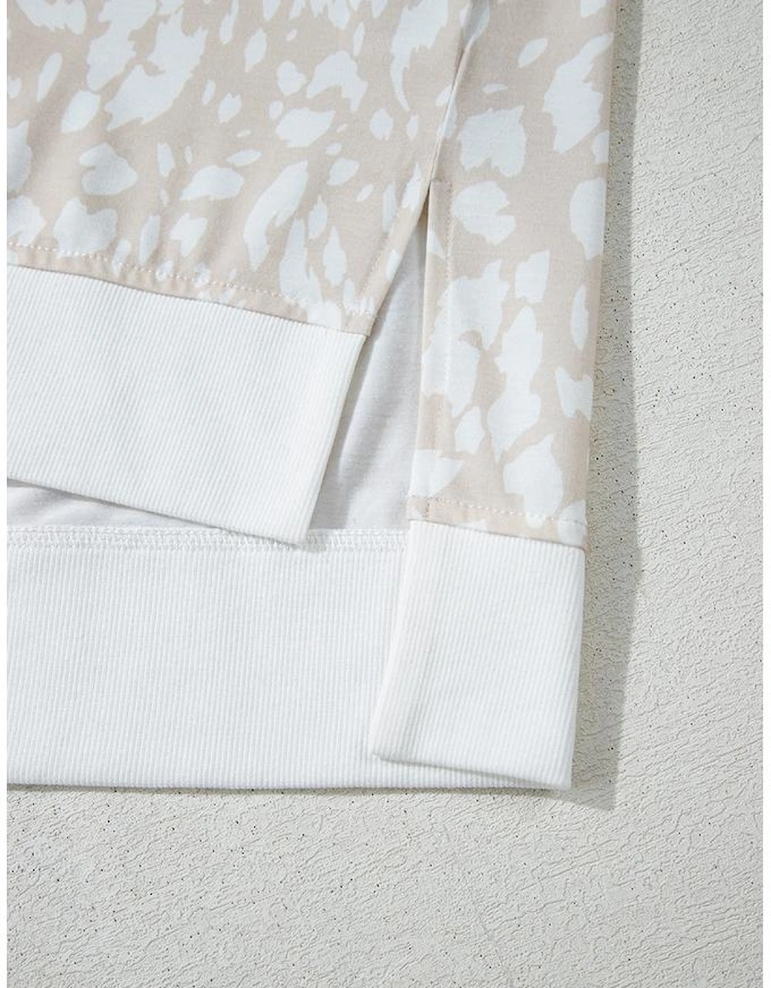 Khaki Leopard Print V Neck Side Slit Loose Fit T Shirt