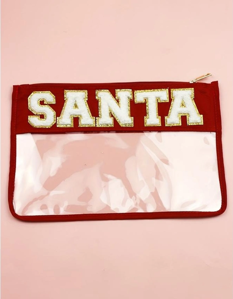 Red SANTA Contrast Trim Clear Makeup Bag