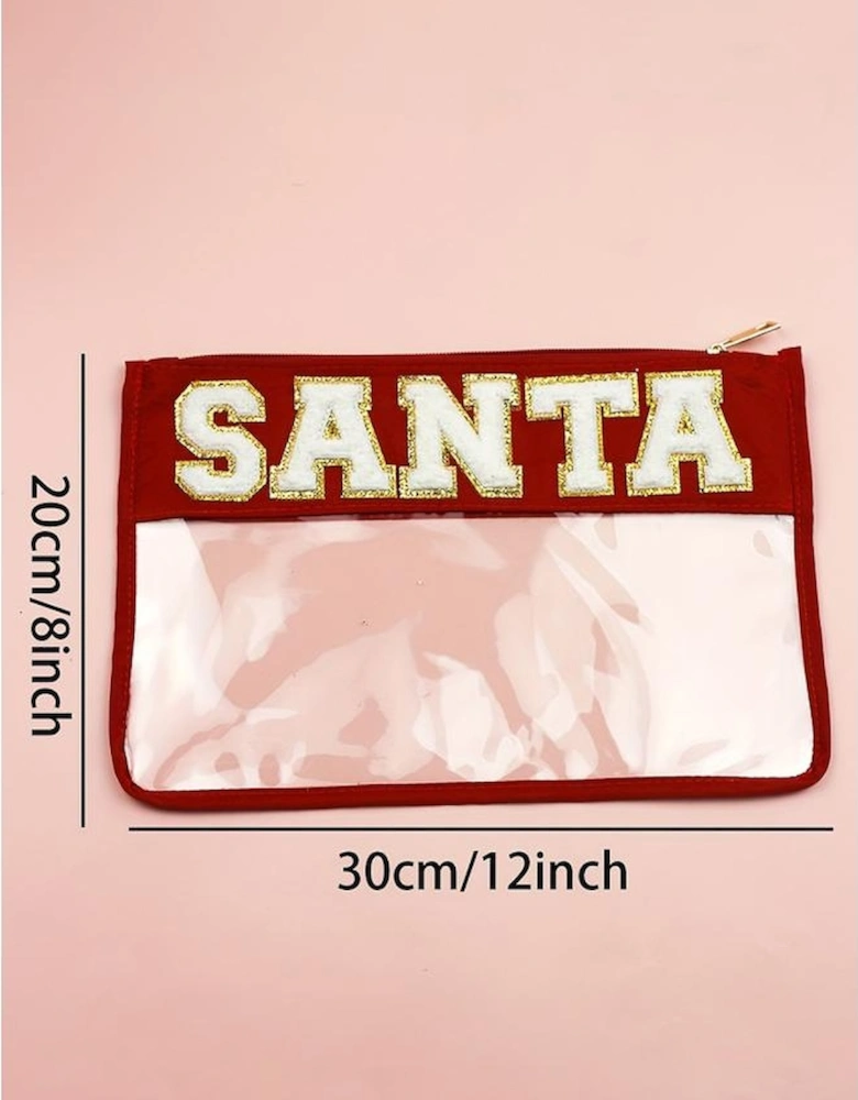 Red SANTA Contrast Trim Clear Makeup Bag