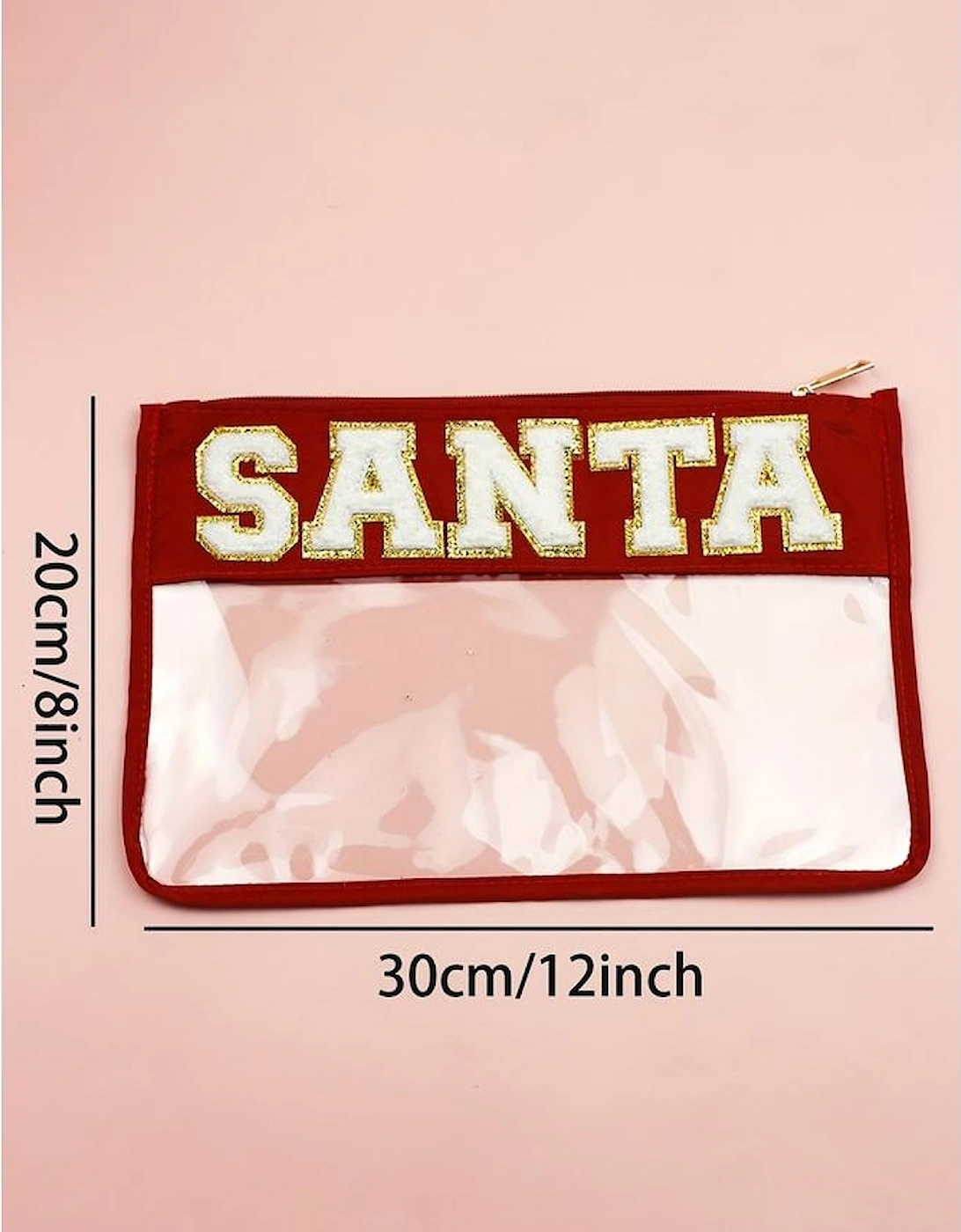 Red SANTA Contrast Trim Clear Makeup Bag